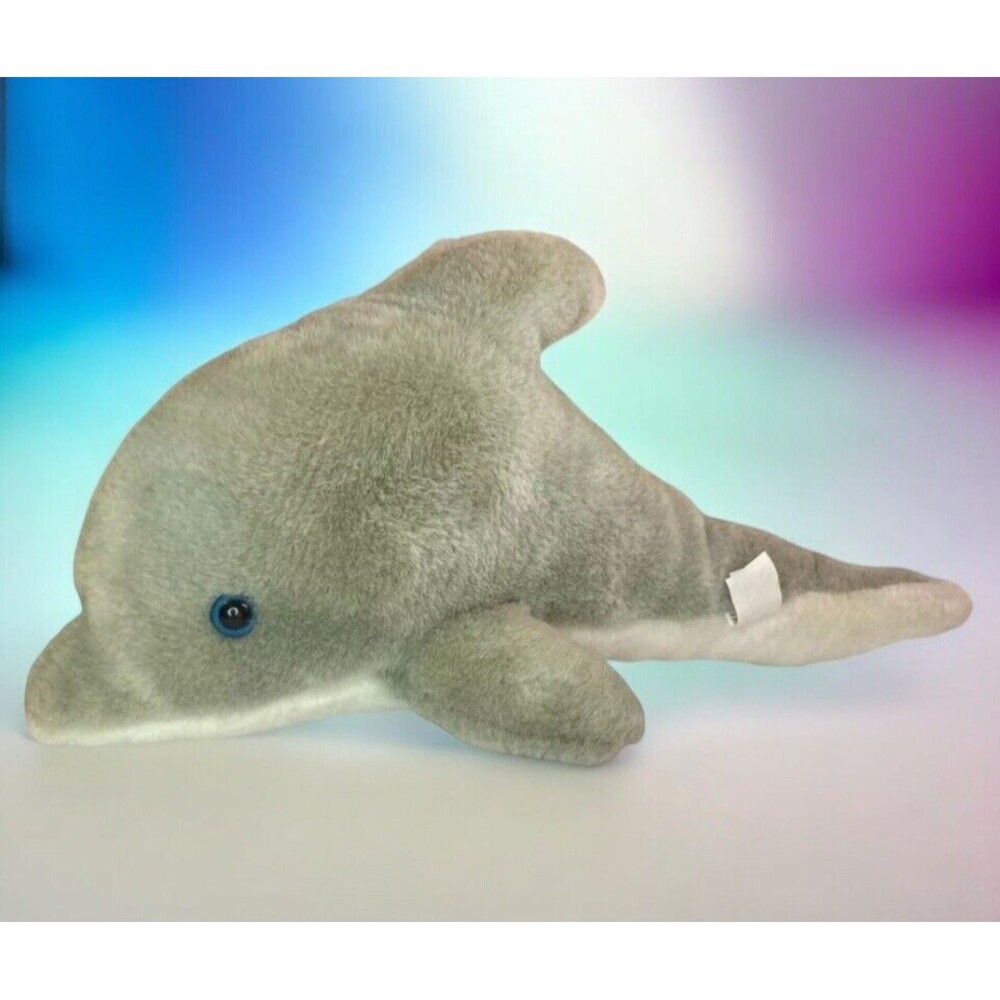 Six Flags Exclusive Dolphin Plush Grey White Blue Eyes Stuffed Animal Toy